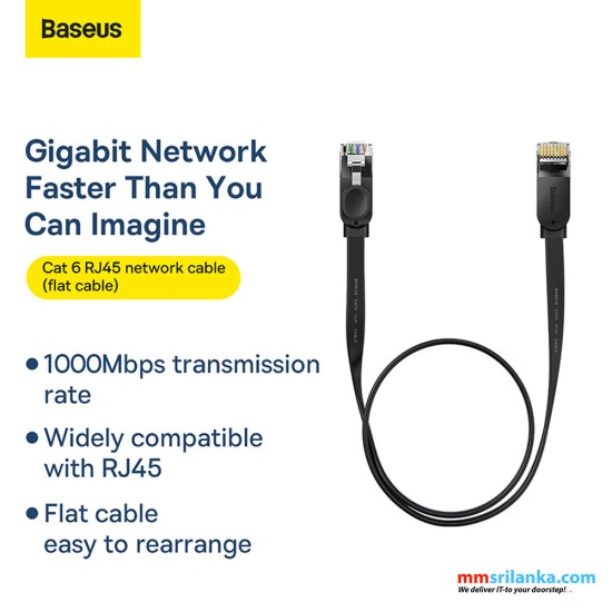 Baseus CAT 6 – 0.5m High Speed Six types of RJ45 Gigabit Network Cable (flat cable) Black